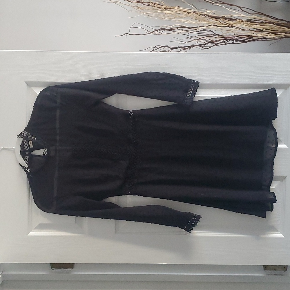 Miami Black Long Sheer Sleeve Mini Dress